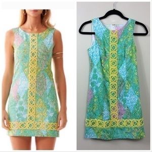 LILLY PULITIZER MILA SUN DANCE LACE SHIFT. Blue yellow. Size 00
